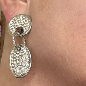 Vintage rhinestone crystal 80’s 90’s door knocker dangle clip on Earrings bijoux